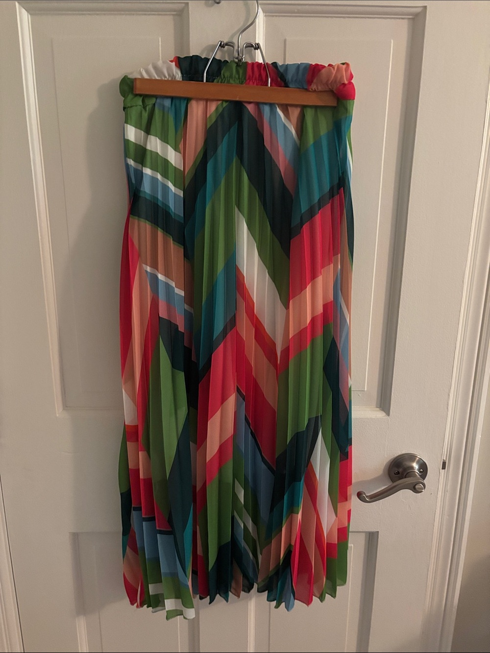 Pleated Multicolor Chevron Midi Skirt